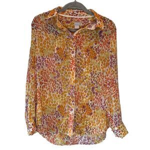 Chico’s Top Women’s Size 1 (8/10) Sheer Bright Colorful Rainbow Leopard Print
